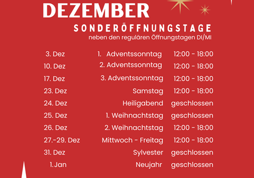 ArsTECNICA OldHISTORIES Sonderöffnungszeiten Dezember